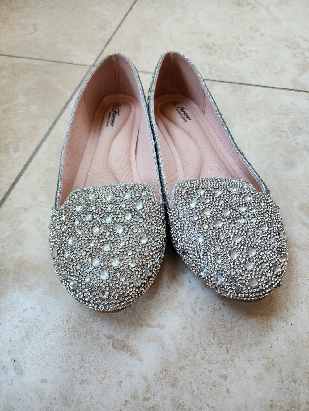 Forever Silver Rhinestone Memory Foam Flats 7.5
